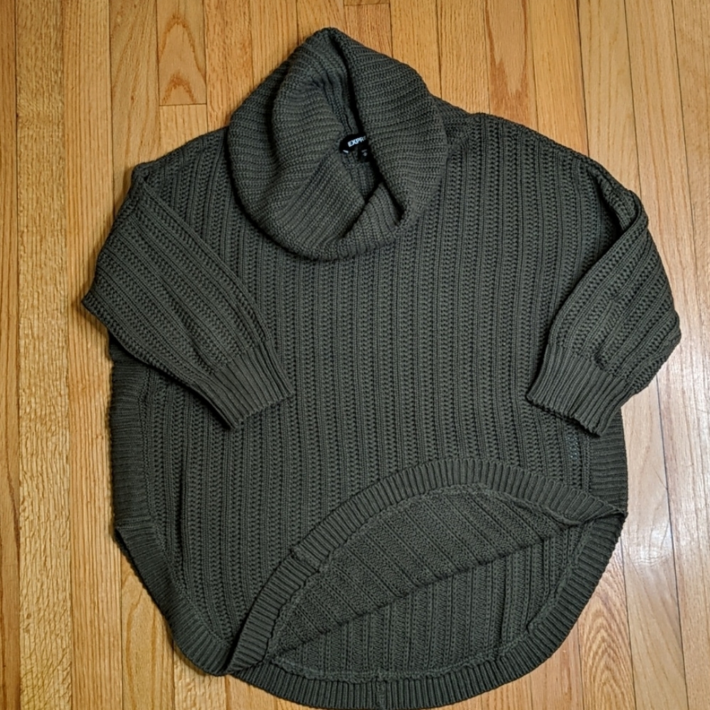 Green Oversized Turtleneck Knit Sweater Express